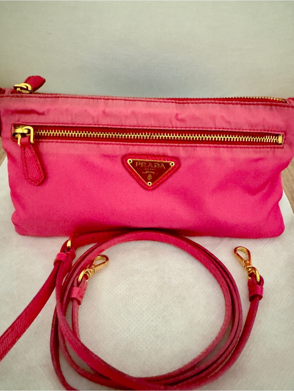 Prada Tessuto Nylon and Saffiano Leather Mini Crossbody Bag Pink